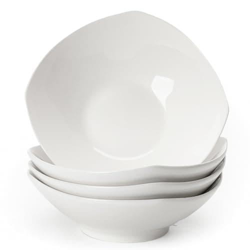 Image of TuYines Salad Bowl Set 4, Porcelain Salad Bowl Set, White, Pasta, Spaghetti Deep Plate, Microwave-Suitable Cereal Bowl, Serving Bowl for Salads, Soups, Appetizers, Fruit
