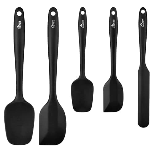 Image of Hotec Food Grade Silicone Spatulas Spoons Set Kitchen Utensils for Baking, Cooking, and Mixing High Heat Resistant Rubber Spatula, Non Stick Dishwasher Safe BPA-Free Black