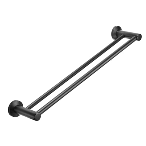 Image of Towel Rails 600mm/ 24 inch Matte Black, Screw Wall Mounted Double layer Rod Towel Bar or Rack Round in Bathroom or Kitchen B38913K-60CM