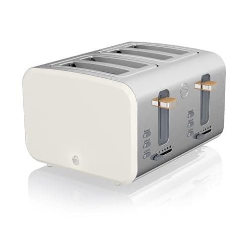 Image of Swan ST14620WHTN Nordic 4 Slice Toaster with 6 Browning Levels, Defrost/Reheat/Cancel, Removable Crumb Trays, Cord Storage, 1500W, White
