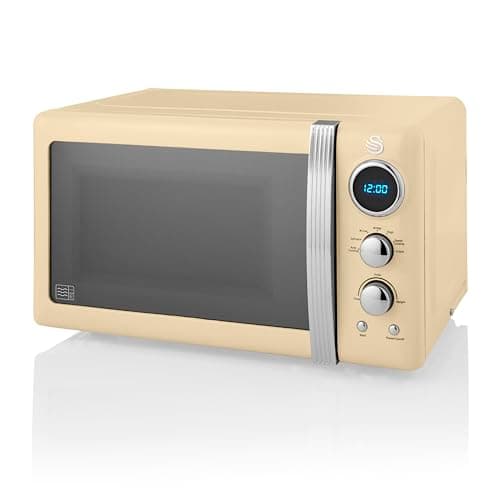 Image of Swan Retro LED Digital Microwave Cream, 20L, 800W, 6 Power Levels Including Defrost Setting, Cream, SM22030LCN