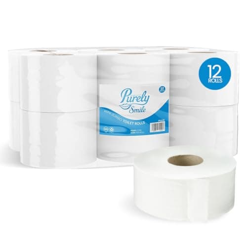 Image of Blake & White 2 Ply Mini Jumbo Toilet Rolls 12 Pack - Purely Smile Super Absorbent 76mm Core Toilet Paper for Home & Leisure Centers - Ultra Durable Tissue Roll | PS1131