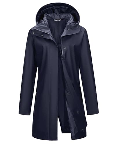 Image of Outdoor Ventures PU Raincoat for Women Outdoor Ladies Rain Jackets Waterproof Windproof Hooded Coat for Fishing Hiking Camping Dark Blue L