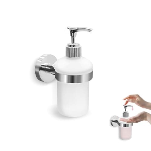 Image of Bathroom Glass Soap Dispenser with Chrome Holder Wall Mounted