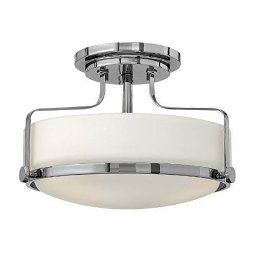 Image of 3 Bulb Semi - Flush Light - Opal Glass Bound by Metal Ring - Decorative Knobs - Polished Chrome - LED E27 60W Bulb