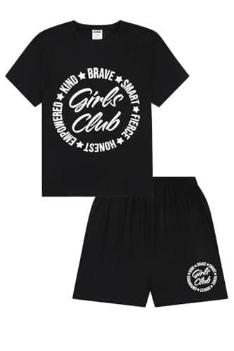 Image of ThePyjamaFactory Girls Club Short Cotton Pyjamas PJs for Kids (12-13 Years) Black