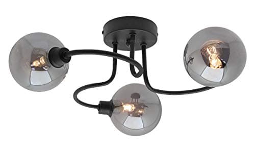 Image of Long Life Lamp Company Modern Black 3 Way Spot Flush Ceiling Light Round Mini Globe Smoke Glass Shades M0154 3 x G9 5w Warm