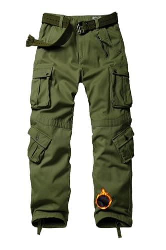 Image of VATINNT Men's Fleece Lined Work Cargo Trousers, Thermal Multi Pockets Camouflage Military Tratical Pants 3358 ArmyGreen 40