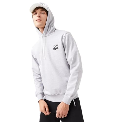 Image of Lacoste SH9660 Men's Classic Fit Hooded Printed Grey Sweatshirt (UK, Alpha, M, Regular, Regular)