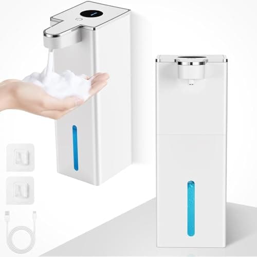 Image of 2 Pack Automatic Foaming Soap Dispenser, 440ml Wall Mount Touchless 4 Gear Adjustable Electric Soap Dispenser, USB Rechargeable 1800 mAh with Infrared Motion Sensor for Kitchen and Bathroom (White)