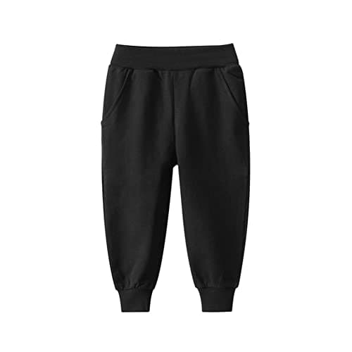 Image of imKutie Toddler Boys Kids Cotton Pants Elastic Waist Joggers Tracksuit Trousers Casual School Trousers Bottoms for 1-9 Years Old Black