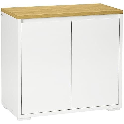 Image of HOMCOM Kitchen Sideboard, Storage Cabinet with Double Doors and Adjustable Shelf for Living Room, Entryway, White