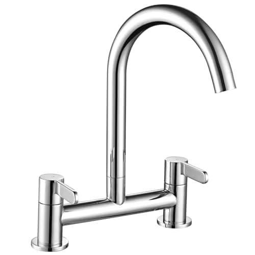 Image of Peppermint Kitchen Mixer Taps 2 Hole Bridge Mixer Tap Kitchen Sink Chrome Dual Lever 180MM Taps Mixers Two Hole Deck Mounted Traditional Brass Faucet 360 Swivel Spout