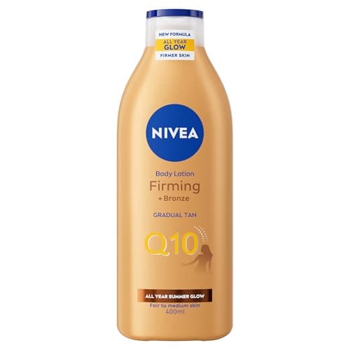 Image of NIVEA Q10 Firming + Bronze Gradual Tan Body Lotion (400 ml), Firming Cream for Bronzed Skin with Q10, Supports a Gradual Tan, Tanning Moisturiser for a Sun-Kissed Radiant Glow
