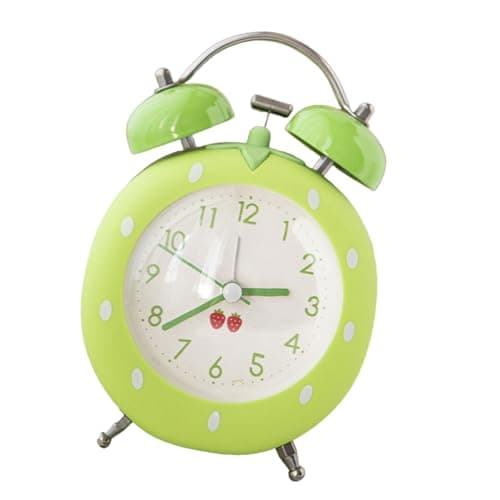Image of Shurhome Quiet Quartzs Strawberry Alarm Clock for Heavy Sleepers Kids Adults Loud Twin Bells Night Light Bedroom Living Room Gift Quiet Ticking Alarm Clock with Night Light