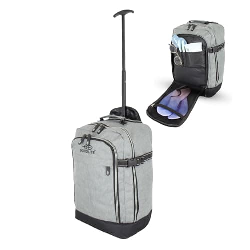 Image of Bordlite RyanAir Approved Cabin Holdall on Wheels, 40x25x20cm Hand Luggage Bag, Extendable Handle, Multi Pocket Twill Travel Bag - 20L - Grey