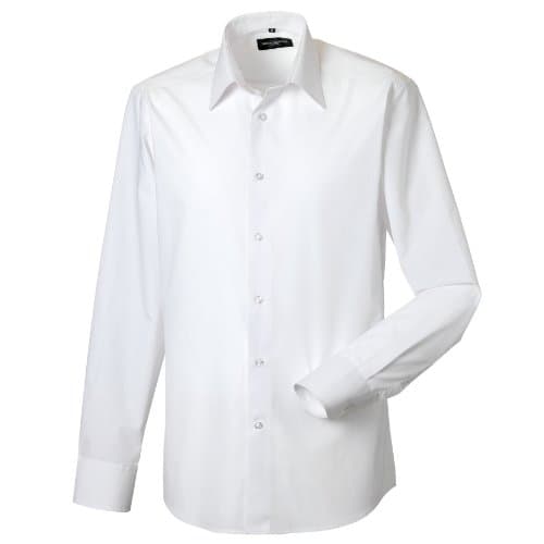 Image of Russell Collection Mens Long Sleeve Poly Cotton Easy Care Tailored Poplin Shirt (L) (White)