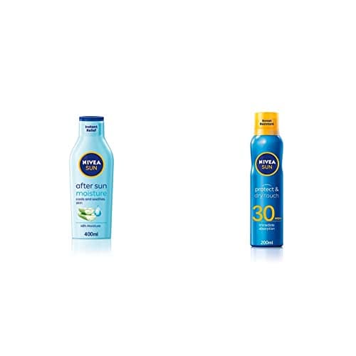 Image of NIVEA SUN After Sun Moisturising Soothing Lotion (400 ml), Cooling Moisturiser with Aloe Vera, Naturally Soothing After Sun Care & SUN Protect & Dry Touch Cooling Sun Mist SPF30 (200 ml)