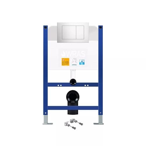 Image of 0.8m Low Height Concealed Wall Hung Toilet Cistern Frame with Chrome Flush Buttom - Dual Flush Self-Supporting Steel Framework
