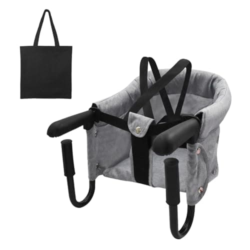 Image of Surplex Folding Baby Hook On Seat, Fast Table Chair, Kids Removable Seat Cushion Portable & Foldable Dining Feeding Chairs, Easy Hook on Table Highchair for Travel & Home with Carry Bag, Grey