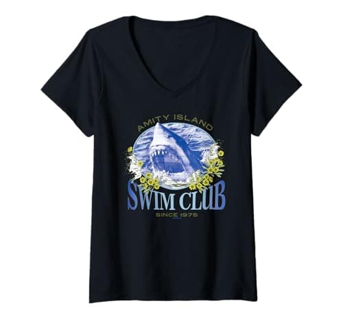 Image of Women's Amity Island Jaws Swim Club 1975 Shark V-Neck T-Shirt