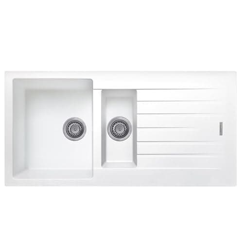 Image of Liquida LG150WH 1.5 Bowl Granite Reversible Inset White Kitchen Sink with Waste