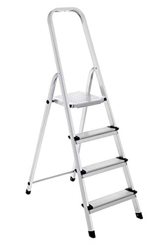 Image of 4 Step Ladder Aluminium Folding Step Ladder - With Anti-Slip Steps & Non-Slip Feet, Tool Tray, Household, Kitchen, Garage, Decorating, DIY - MAX 150kg - EN131 Approved
