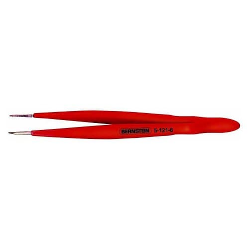 Image of Bernstein 5-121-6 Mechanical Forceps 120 mm Straight/Fine/Pointed Nickel-Plated Protective Insulation