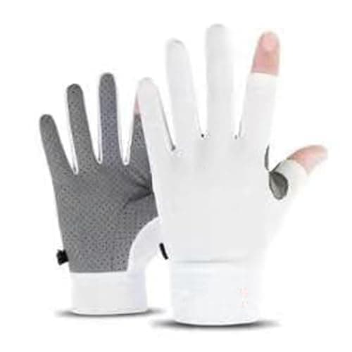 Image of Tbest Sunblock Gloves Summer Ice Silk Cycling Gloves UV Protection Driving Gloves 2 Fingerless Sport Gloves for Men Women Workout Gym Training Weight Lifting Outdoor M Size (White)