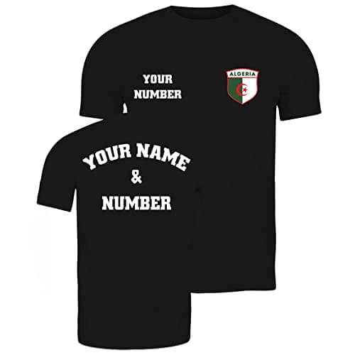 Image of lepni.me Mens T-Shirt Algeria Football Shirt with Your Name and Number | Algerian Flag Badge Personalised Jersey Custom Top | World Cup 2022 Fans (4XL Black Multi Color)