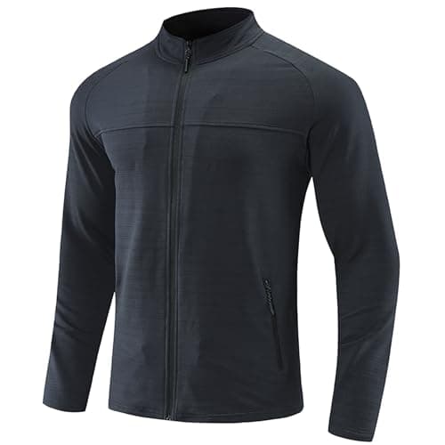 Image of MakingDa Mens Muscle Fit Jacket Full Zip Running Sweatshirts Stretch Quick Drying Tracksuit Coat Top Lightweight Comfy Jogging Workout Gym Clothes for Fitness Hiking Cycling Fishing-Dark Grey-M