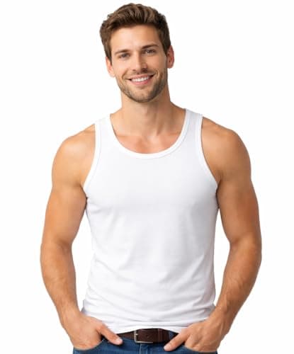 Image of COSHAL® 1 Men's Cotton Vests Tank Tops Sleeveless Plain Breathable Slim Fit Summer Top Vest Everyday Athletic wear, Easy Fit Men Workout Shirts Size S, White