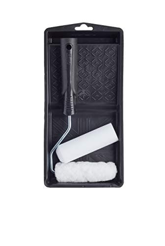 Image of Harris Essentials Mini Roller Set, Walls & Ceilings, Tray and Frame, 4” Emulsion & Gloss Roller Sleeves