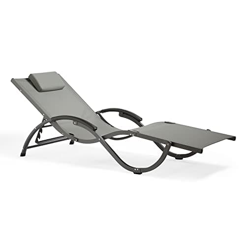 Image of VonHaus Folding Sunlounger - Heavy Duty Weather Resistant Garden Sun Lounger, Textoline Foldable Reclining Outdoor Lounger, Padded Headrest & Modern Curved Powder Coated Metal Frame - Terrace & Patio