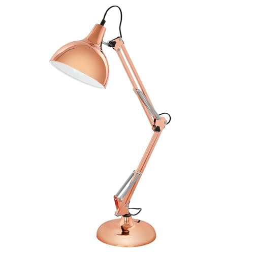 Image of Eglo Borgillio Table lamp, 1-Flame Vintage Desk lamp in Industrial Design, Bedside lamp Made of Steel, Colour: Copper, Socket: E27, incl. Switch