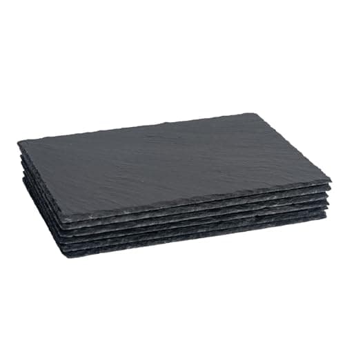 Image of Argon Tableware Rectangle Slate Placemats - 30 x 20cm - Pack of 6 - Black Natural Stone Slate Dinner Mats Dinnerware Plate Placemats for Kitchen, Home, Bar, Restaurant, Weddings, Events