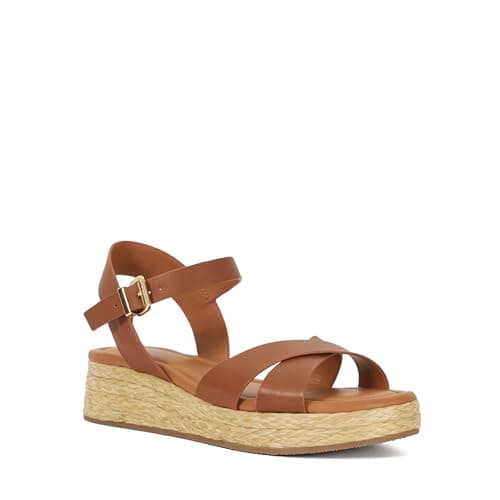 Image of Dune London Ladies LITTLETON Leather Raffia Flatform Sandals Size UK 7 Ankle Strap Sandals