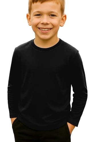 Image of Re Tech UK - Kids Long Sleeve T Shirt for Boys and Girls | Lightweight Crewneck Tee for Layering or Everyday Wear | Plain, Stretchy, Soft Touch Top for School, Play or Lounging (Black, 5-6)