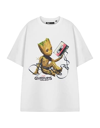 Image of Marvel Guardians of The Galaxy Mens White Short Sleeved Tee | Groot Character Graphic Print T-Shirt for Adults | Official Shirt Merchandise Gift