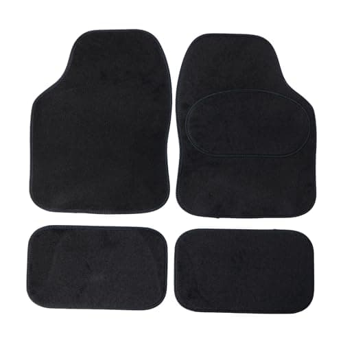 Image of Sakura Car Mat Set of 4 Heavy Duty Hard Wearing Carpet Flexible Black Velour Matching Trim Universal Fit Front Rear Heelpad Non-Slip Backing RHD