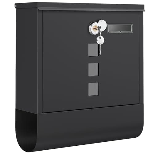 Image of SONGMICS Post Box, Wall Mounted Letterbox, Mailbox, Copper Lock Cylinder with Swivel Cap, Nameplate, Newspaper Holder, Easy to Install, 10 x 30.8 x 33.8 cm, Black GMB020B02