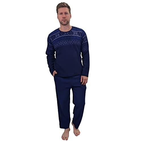 Image of KRUXADER Mens Warm Thermal Fleece Loungewear PJ Pyjama Set Fairisle PJ's (Bylur Navy, 2XL)