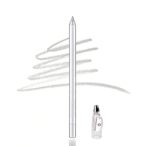 Image of Metallic Silver Shimmer Eyeliner Pencil with Sharpener - Waterproof Smudge Proof Creamy Smooth Formula & Long Lasting High Finish for Defined Liner and Radiant Eye Makeup