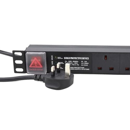 Image of kenable PDU 6 Way UK Sockets Power Distribution Unit 19 Inch Rack Mount 1U Horizontal with Surge Protection 1.8m Cable
