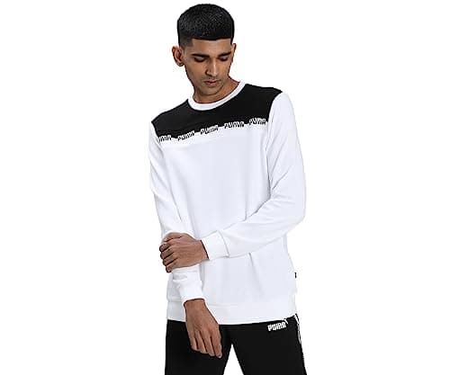 Image of Puma Men Amplified Crew Sweatshirt Running Clothes Sweatshirt White - Black M