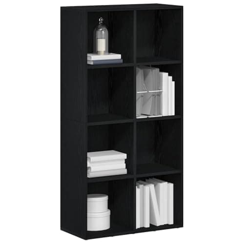 Image of Homvdxl Modern 4 Tier Bookcase, Simple Bookshelf with 8 Open Compartments, Horizontal or Vertical Placed, for Living Room, Bedroom, Home Office, Black Oak