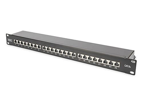Image of Digitus patch panel - 19-inch - Cat-6A - 24-port RJ45 - Shielded - LSA patch field - Rack mount 1U - Black