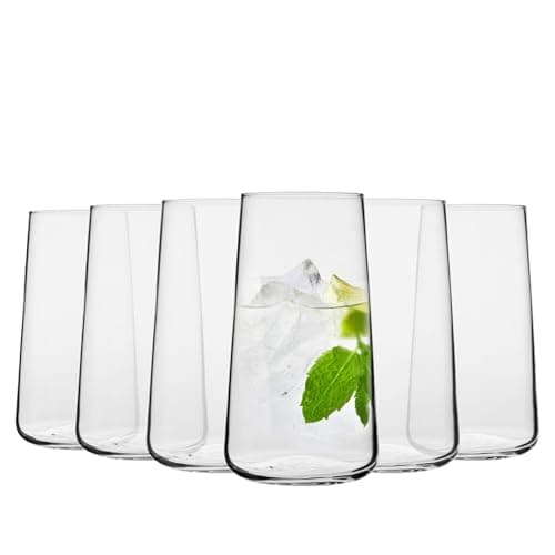 Image of Krosno Infinity Highball Glasses 600 ml, Set of 6, Lead-Free Crystal Drinking Glasses, Modern Tall Water Juice Cocktail Glasses, Geometric Design, Dishwasher Safe, European Made