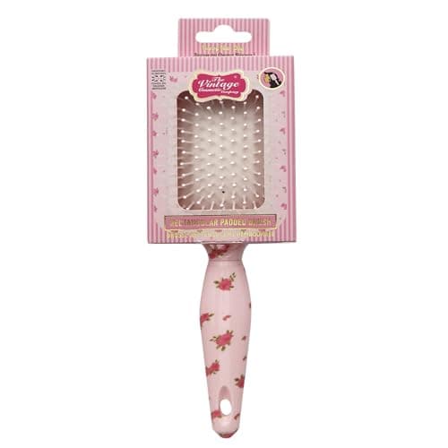 Image of The Vintage Cosmetic Company Rose Rectangular Hair Brush for Women and Girls, Classic Rectangular Hairbrush with Vintage Rose Design for Hair Styling