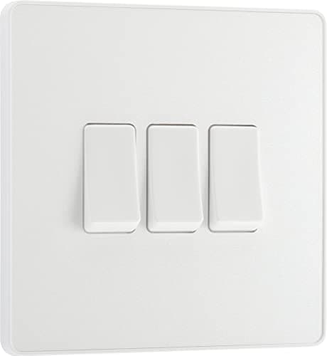 Image of BG Electrical Triple Wall Light Switch, 2 Way, Screwless Front Plate, Round Edges, Evolve, Pearlescent White, 20A, 16AX, PCDCL43W